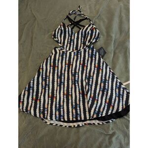 Brand New Nasty Gal Women's XXS 2XL Black Strappy Metallic Strip Fit Flare Dress